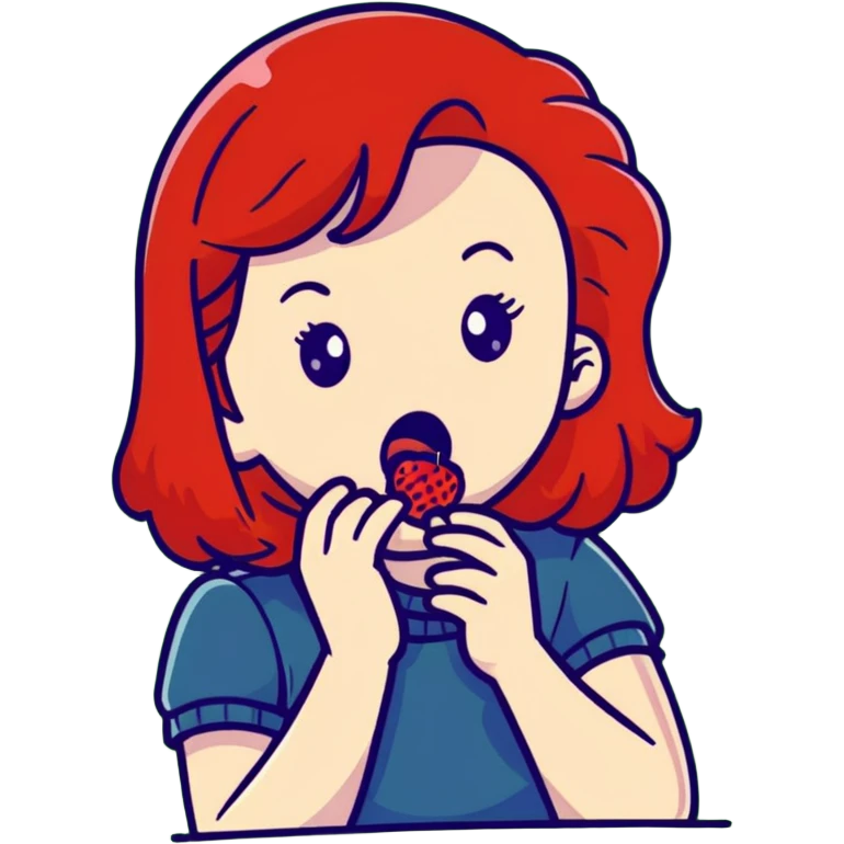 redhead girl with a displeased face eating raspberries emoji