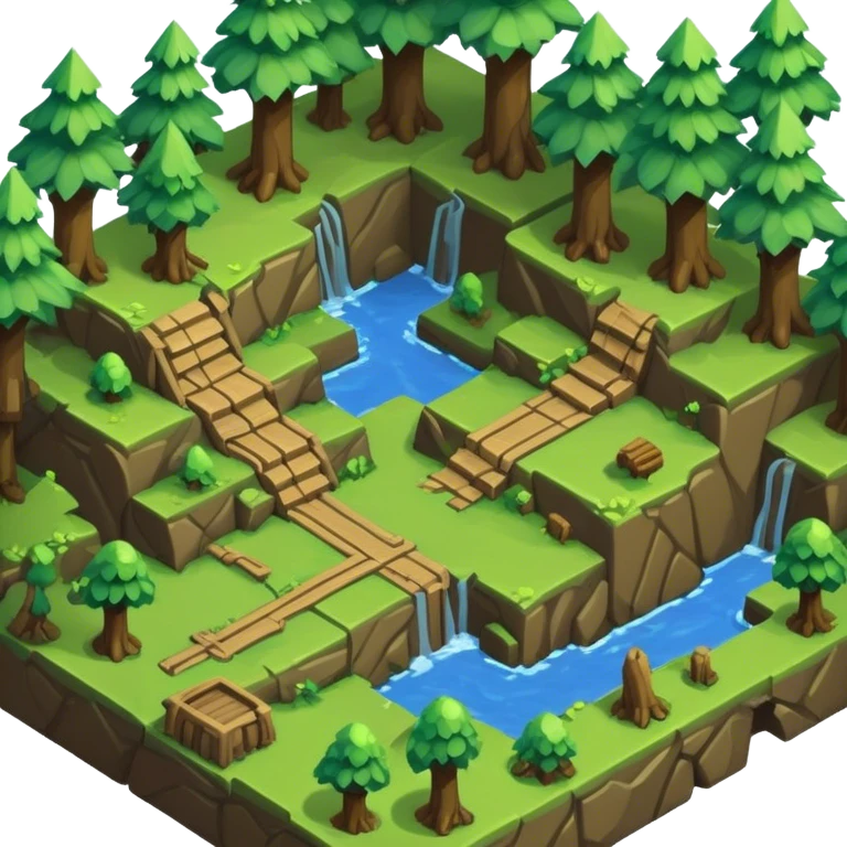 StarCraft-inspired, isometric RTS rugged terrain tile forest emoji