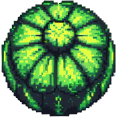 Green digital bomb, round bomb body with green highlights and details, no timer, nature-inspired design, pixel art style emoji