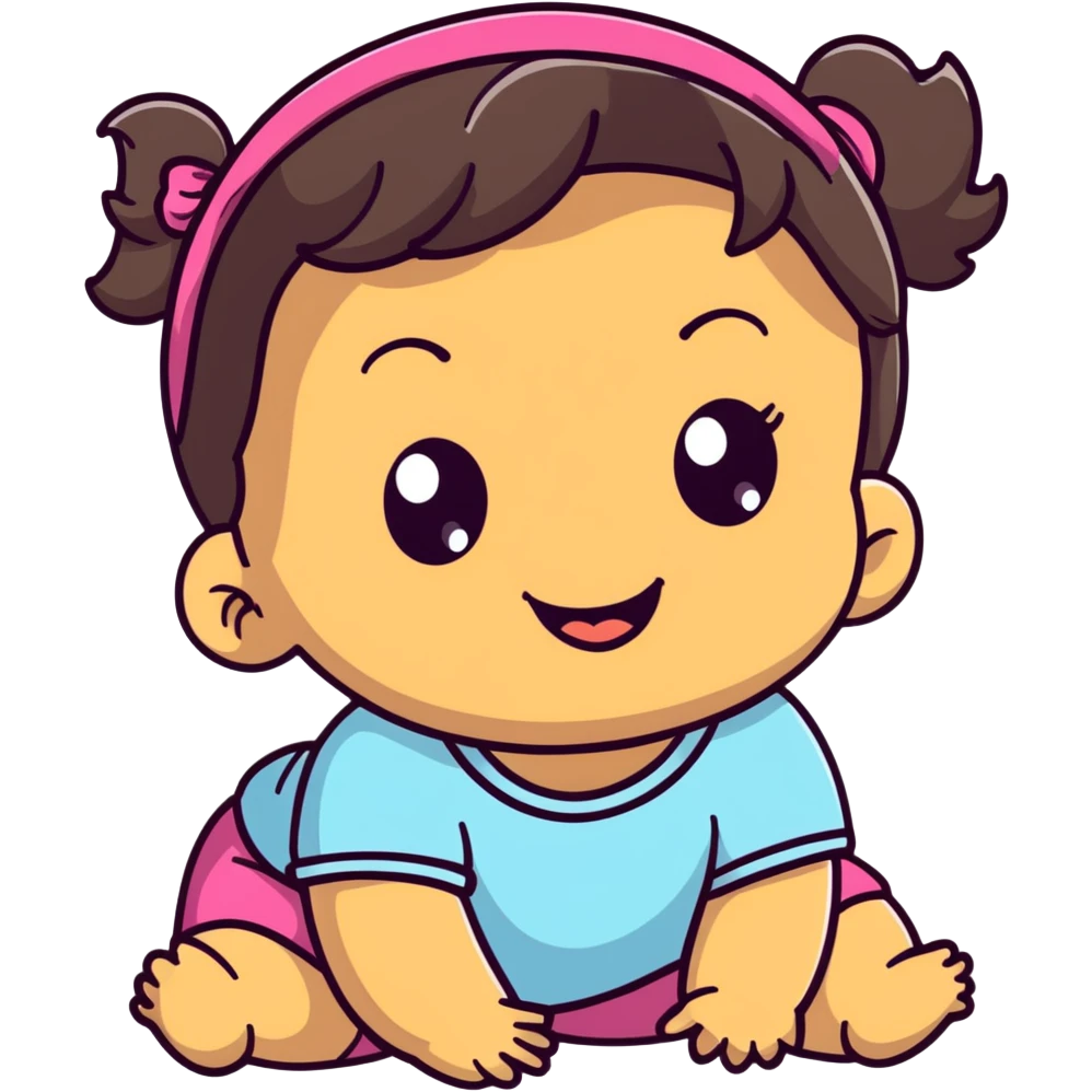 close-up of smiling toddler face only with big eyes, medium skin tone, dark wavy hair, and a hair band, no body emoji