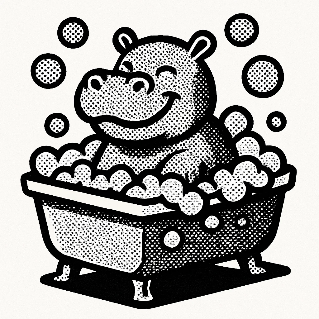 happy hippo with bubbles in bathtub emoji