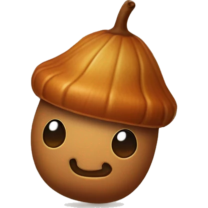 A whimsical acorn with a tiny autumn leaf sitting on top as a cute hat. emoji