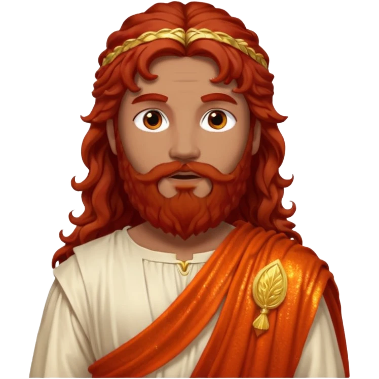 Eurus, God of Autumn Roman Deities with long dark red wavy hair and beard, orange-red sequin toga emoji