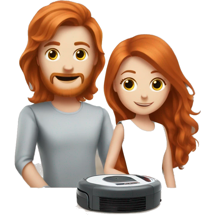 A robot vacuum and a long haired redhead lady being best friends emoji