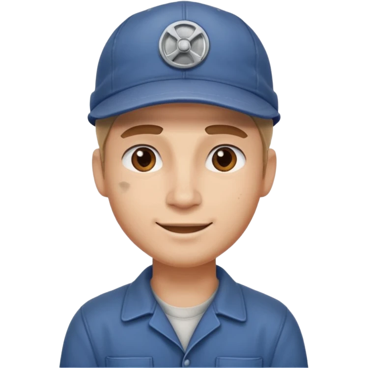face emoji of a mechanic with a friendly expression wearing a cap and a smudge of grease on the cheek emoji