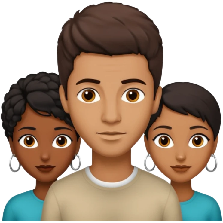  middle Eastern man with short brown hairwith two black african women both are African one is medium tone light tone skin black and one is medium tone black with african hair styles emoji