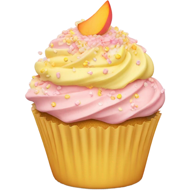 realistic cupcake with light pink frosting and light yellow cupcake wrapper and peach sprinkles and yellow sugar sprinkles… no fruit on top of cupcake emoji