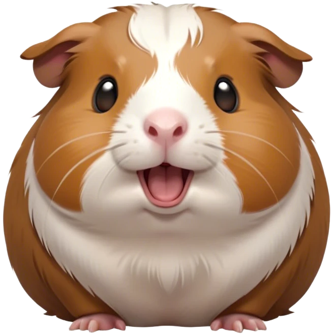Cinematic Cute Yawning Brown and White Banded Guinea Pig Portrait Emoji, Head tilted slightly with a dramatic, wide-open yawn, revealing a soft, banded fur of brown and white with tiny, droopy ears, round dark eyes barely open in drowsy contentment, Simplified yet irresistibly adorable features, highly detailed, glowing with a soft, cozy glow, high shine, relaxed yet expressive, stylized with a touch of whimsy, bright and endearing, soft glowing outline, capturing the essence of a sleepy yet affectionate guinea pig, so drowsy it feels like it could stretch out of the screen and curl up for a nap! emoji