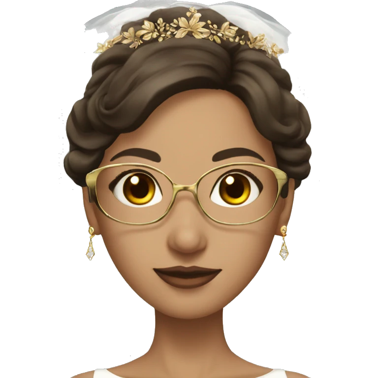 Fair skin brown eyes brunette bride with gold glasses emoji