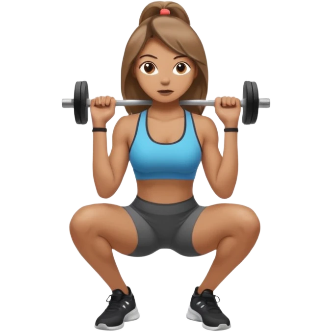 Beautiful woman with light brown shoulder length hair popping a squat without any weights emoji