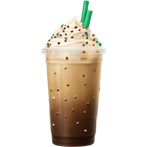 Iced coffee with red and green sprinkles emoji