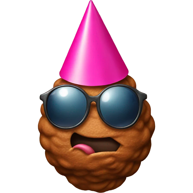 Poop emoji wearing a party hat and sunglasses emoji