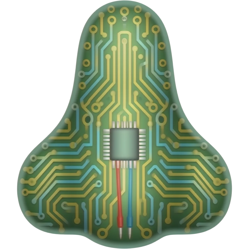 An icon featuring circuit boards, glowing wires, and a multimeter, nose form emoji