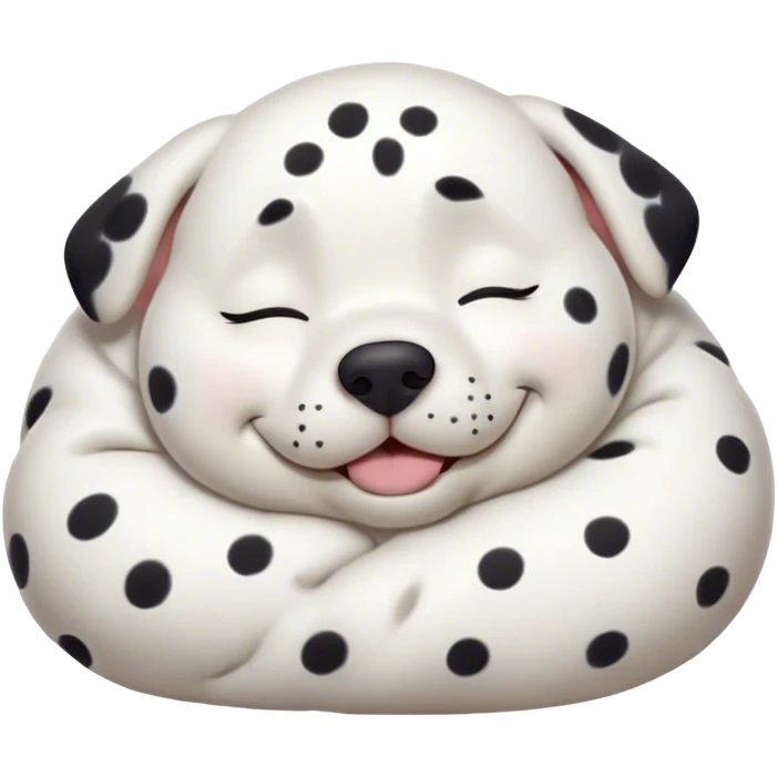 Cinematic Meme-Worthy Chubby Sleeping Dalmatian Portrait Emoji, Head resting peacefully with a contented smile, showcasing a delightfully chubby build and a luxuriously soft white coat with bold black spots, eyes shut in a serene nap, Simplified yet hilariously adorable features, highly detailed, glowing with a soft, drowsy light, high shine, relaxed and utterly lovable, stylized with an air of playful laziness, bright and heartwarming, soft glowing outline, capturing the essence of a comically sleepy Dalmatian, so meme-worthy it feels like it could instantly become the next viral sensation of adorable slumber! emoji