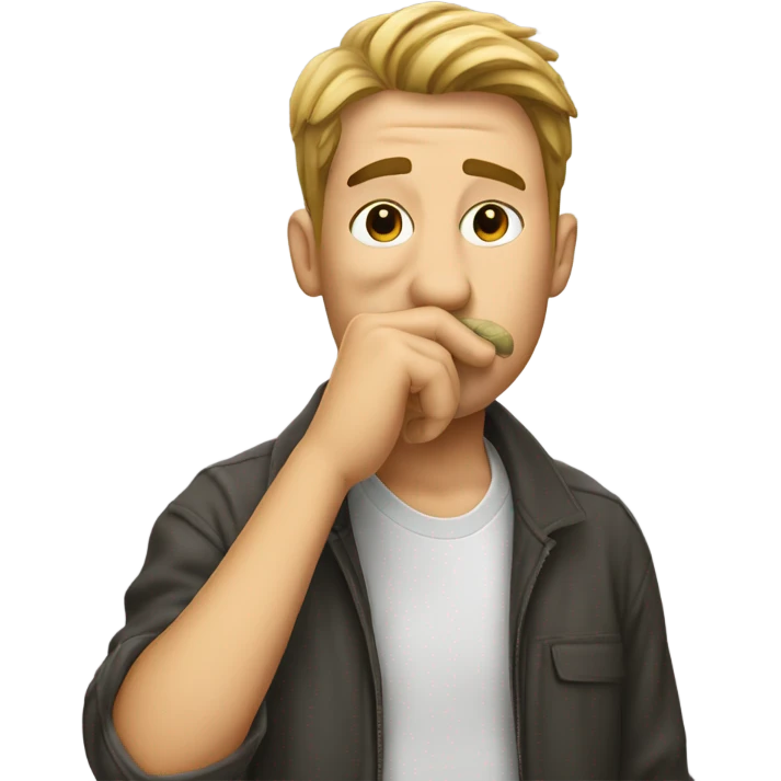 Guy wiping under his nose with index finger emoji