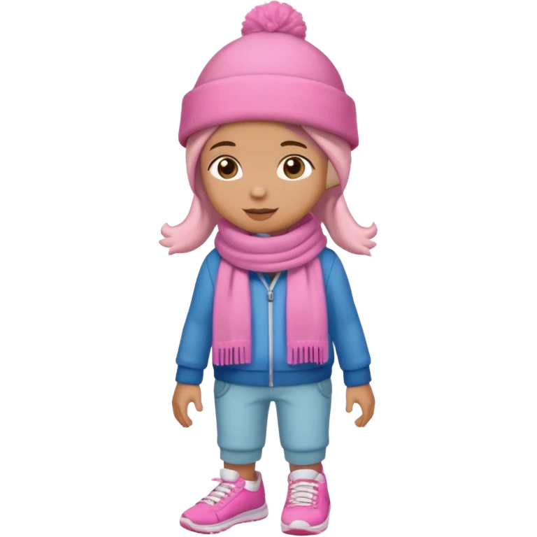 Kid wearing pink hat and scarf, pink sneaker, full body emoji