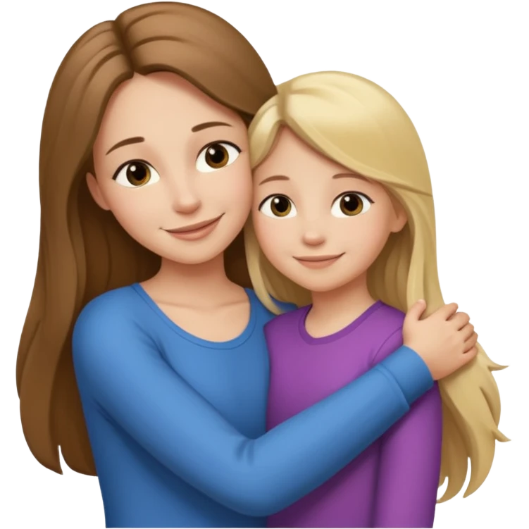 A beautiful mother with long brown hair hugging her cute 12yr old blonde hair daughter emoji