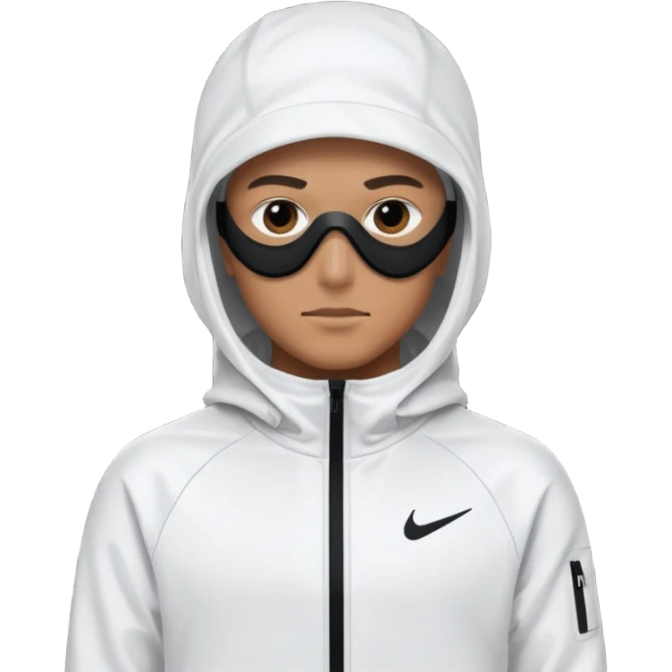White person wearing a Nike Tex with hood and ski mask all balck emoji