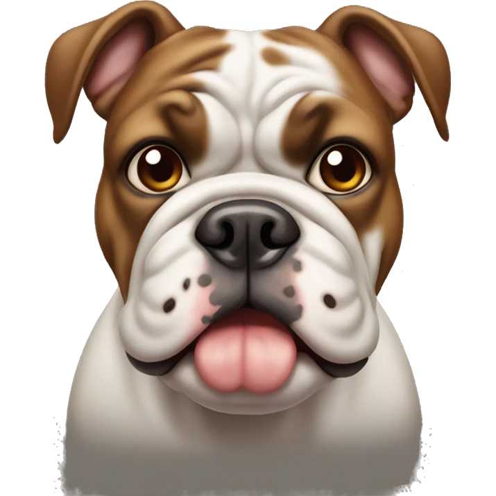 old tyme bulldog with half white half brown face and brown eyes emoji
