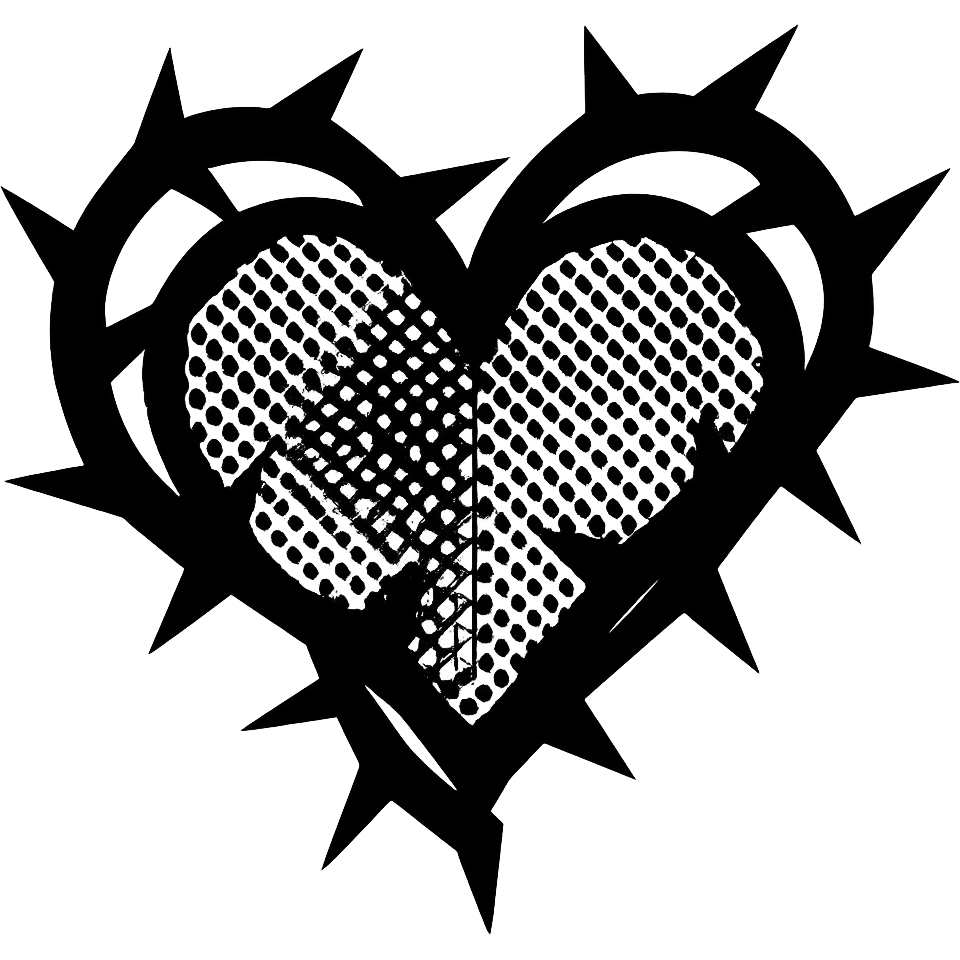 gothic style heart with thorns, black and deep red colors emoji