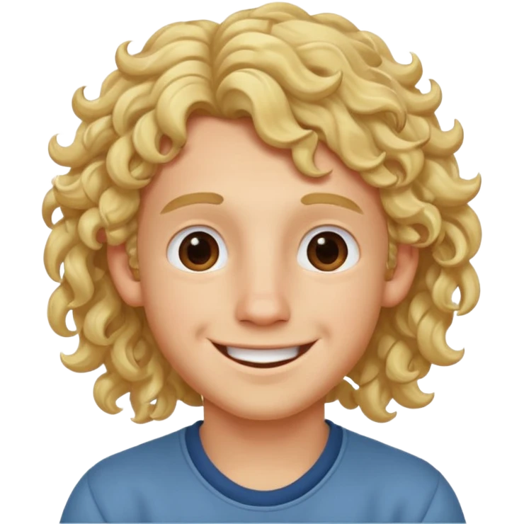 blonde boy with long curly hair past his hears smiling emoji