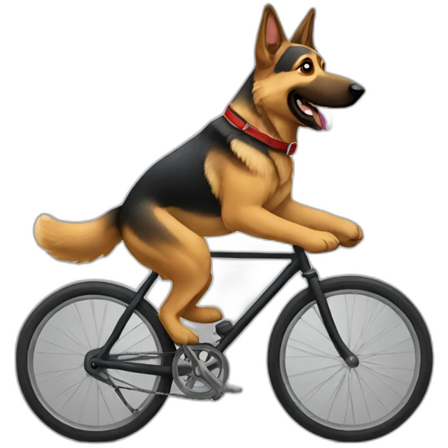 German shepherd riding a bike emoji