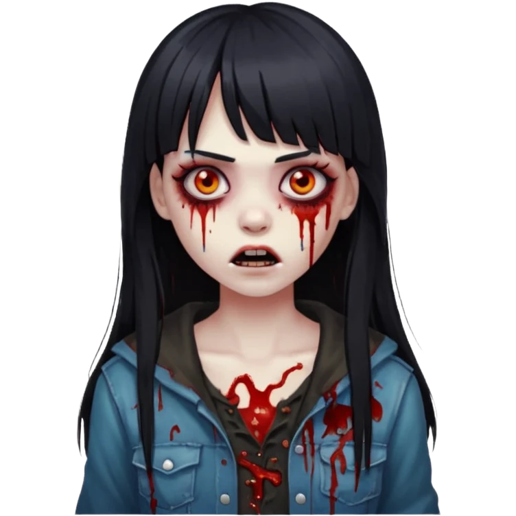 girl zombie with black long hair whit bangs emoji