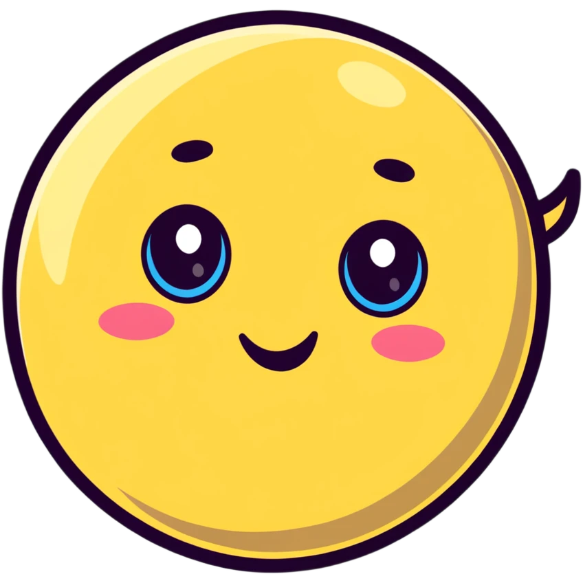 planet with misty smoky atmosphere and a cute happy face with big eyes emoji