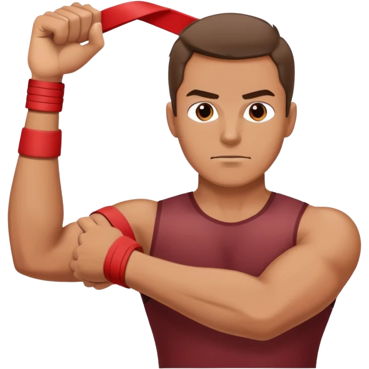 A man doing physiotherapy exercises, stretching his arm with a resistance band emoji
