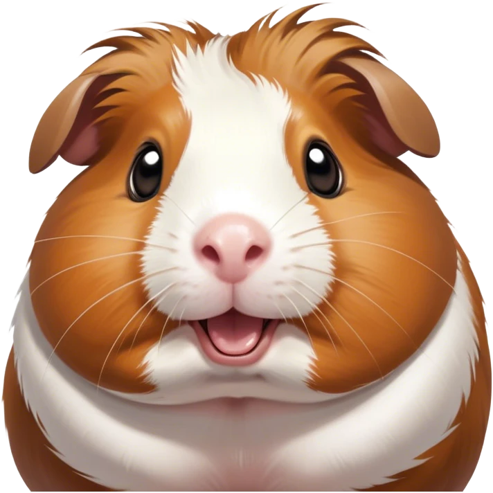 Cinematic Comical Brown and White Banded Guinea Pig Portrait Emoji, Head tilted dramatically with an exaggeratedly amused expression, featuring a striking coat with bold brown and white banding, wide, expressive dark eyes filled with playful disbelief, Simplified yet hilariously expressive features, highly detailed, glowing with a slightly sassy glow, high shine, dramatic yet playful, stylized with an air of cheeky mischief, bright and endearing, soft glowing outline, capturing the essence of a spirited and over-the-top guinea pig, so meme-worthy it feels like it could side-eye its way into internet fame instantly! emoji
