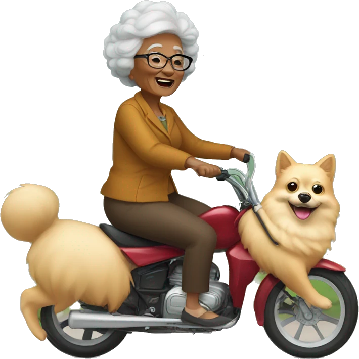 Grandma riding pomeranian emoji