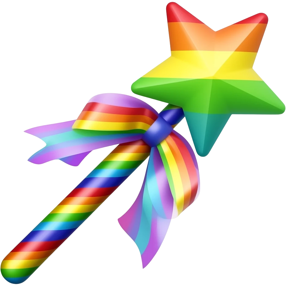 Rainbow Ribboned rainbow magic wand emoji