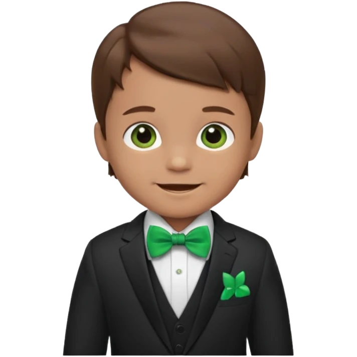 baby, brown hair in suit, with green bow, smile emoji