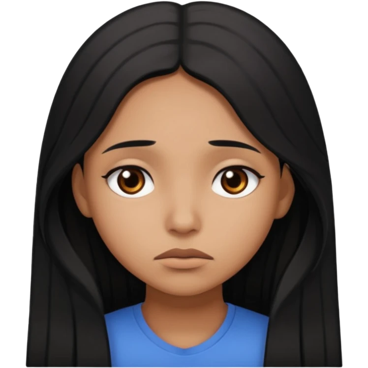 brown girl who has long black hair who is sad emoji