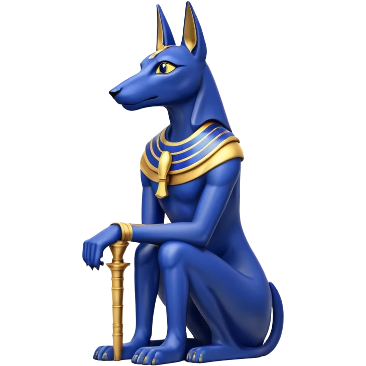 Ancient lapis gold rugged alien anubis immature-aged staged formally sitting posed statue  emoji
