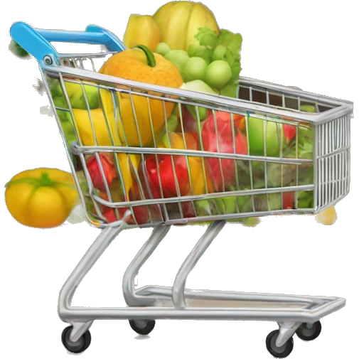 Grocery cart filled with fruit, vegetables, bread and milk emoji