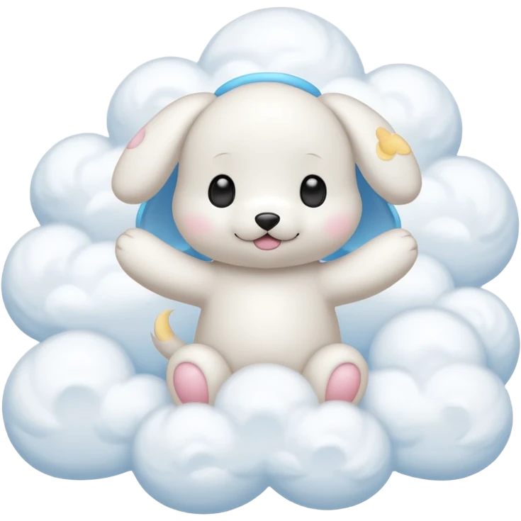 Cinnamon roll from sanrio dancing in the clouds emoji