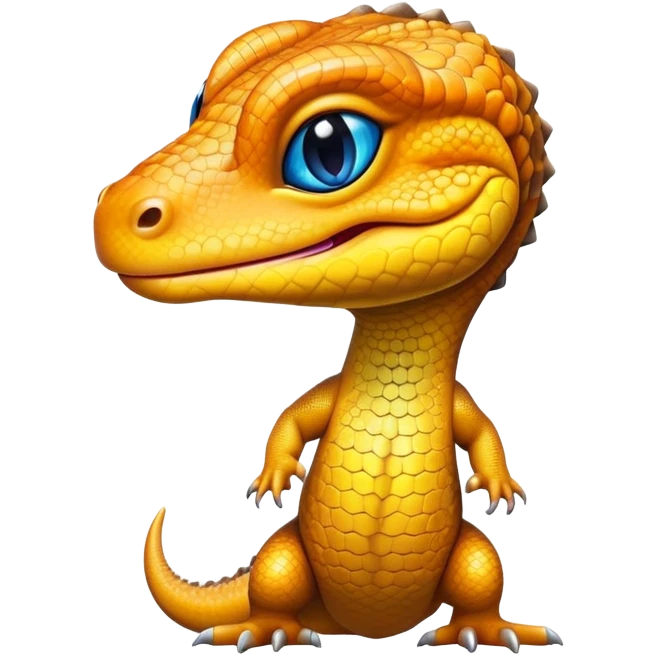Cinematic Cute Monitor Lizard Portrait Emoji, Head tilted playfully and inquisitively, with a sleek, patterned body accented by vibrant hues and round, sparkling eyes full of wonder, Simplified yet irresistibly adorable features, highly detailed, glowing with a warm, friendly glow, high shine, affectionate and lively, stylized with a touch of exotic charm, bright and endearing, soft glowing outline, capturing the essence of a mischievous yet captivating lizard that seems as if it could scuttle out of the screen into your arms! emoji