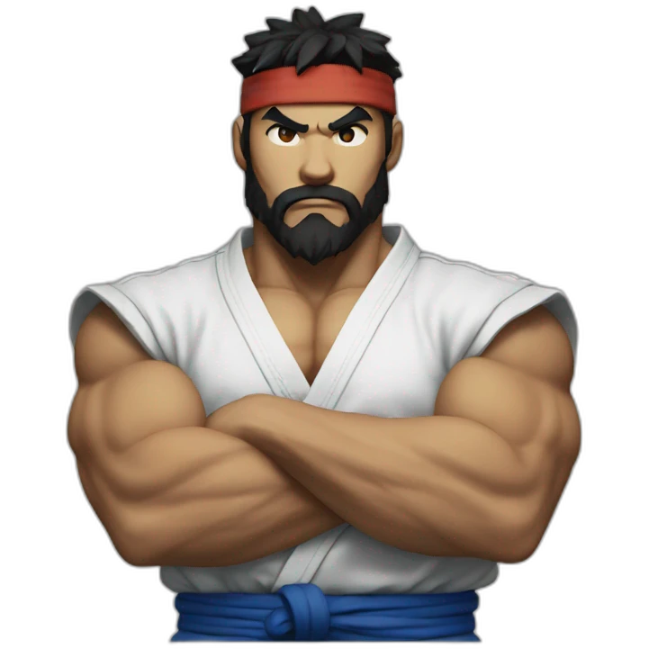 Street fighter Ryu with blue eyes and beard emoji