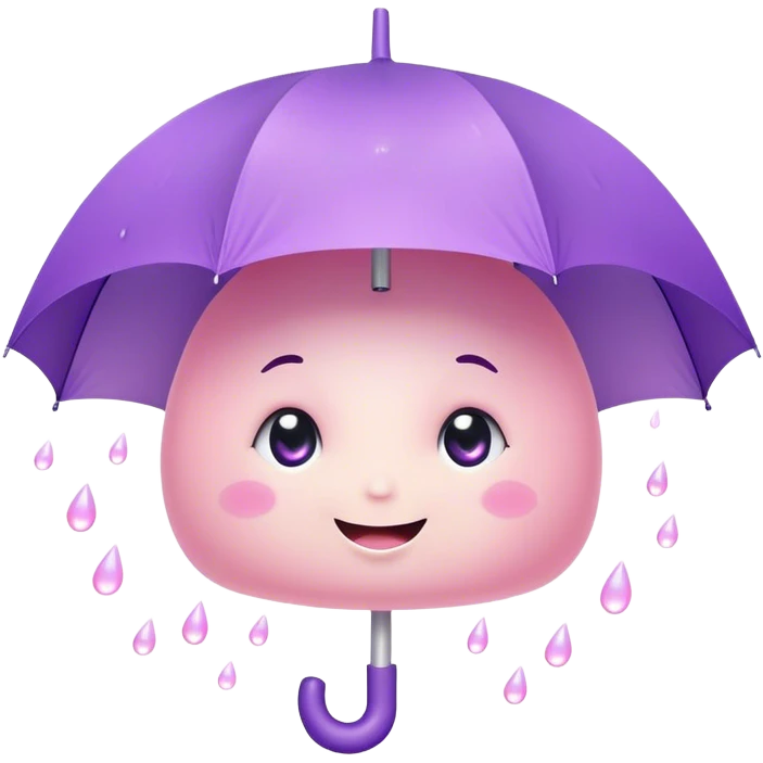 Cute Kawaii Umbrella, small and cute, soft pastel pink and purple, tiny rain droplets smiling down, a chubby round handle, big sparkling eyes full of joy! emoji