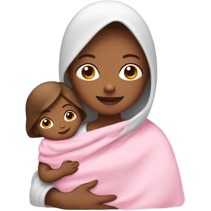 A white mother with a bob with brown hair holding a baby in a pink blanket  emoji