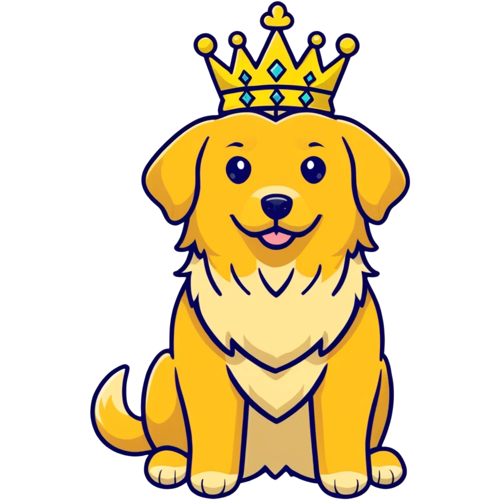 golden retriever wearing a crown emoji