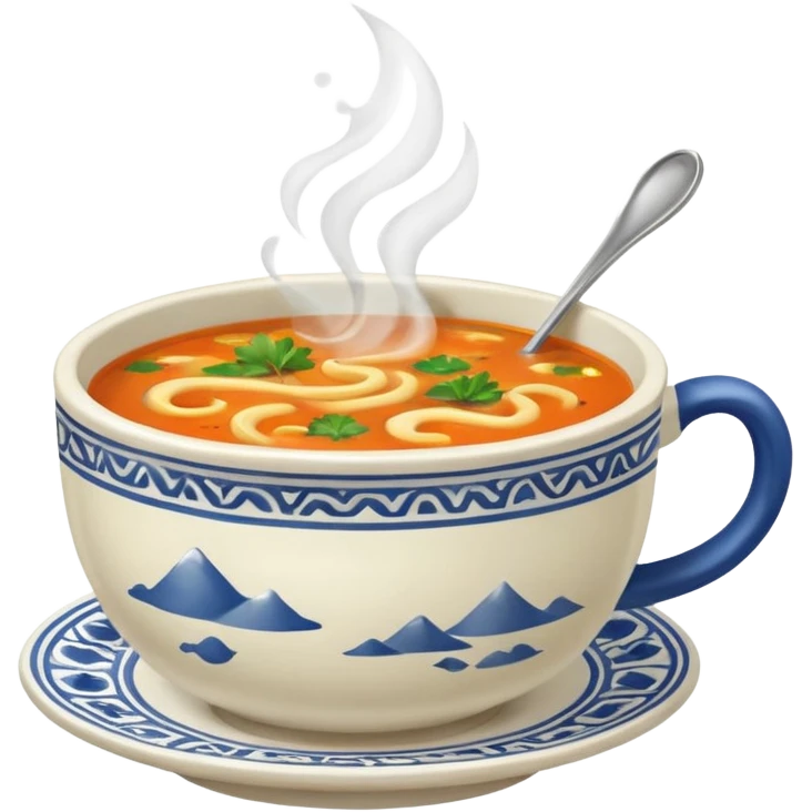 a cup of soup with world pattern emoji