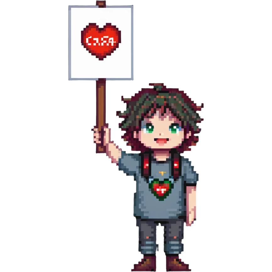 fan boy holding a sign with "Саша♥️" above his head emoji