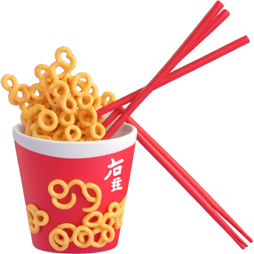 Chinese chopsticks picking up curly snacks, focus on the action, playful and clear depiction emoji
