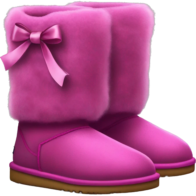 Realistic pair of magenta Ugg fur boots with silk ribbon bows. emoji