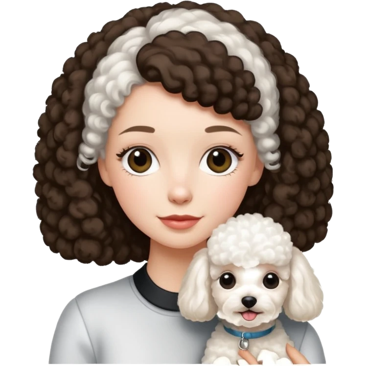 Erin Higginbotham with a small white poodle emoji