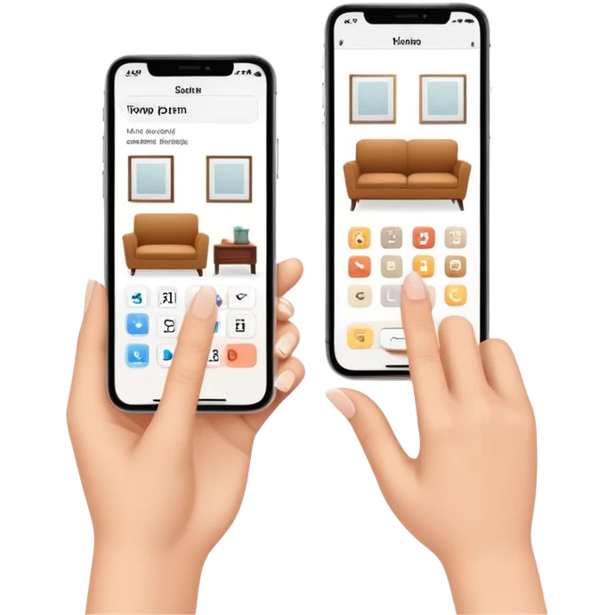 finger swiping on phone screen between two different room styles, interior design quiz emoji