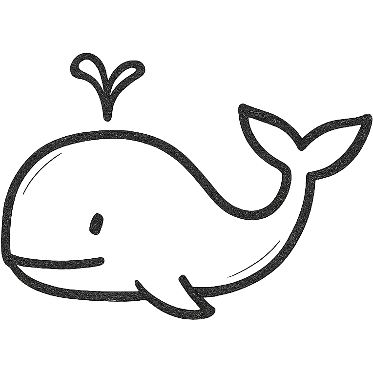 black whale, hand drawn outline style emoji