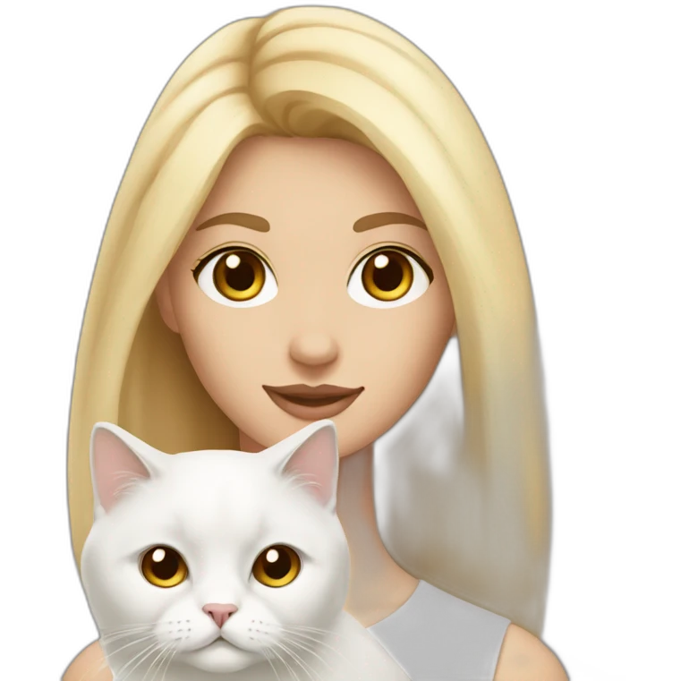blonde young woman with brown eyes holding a white persian cat emoji